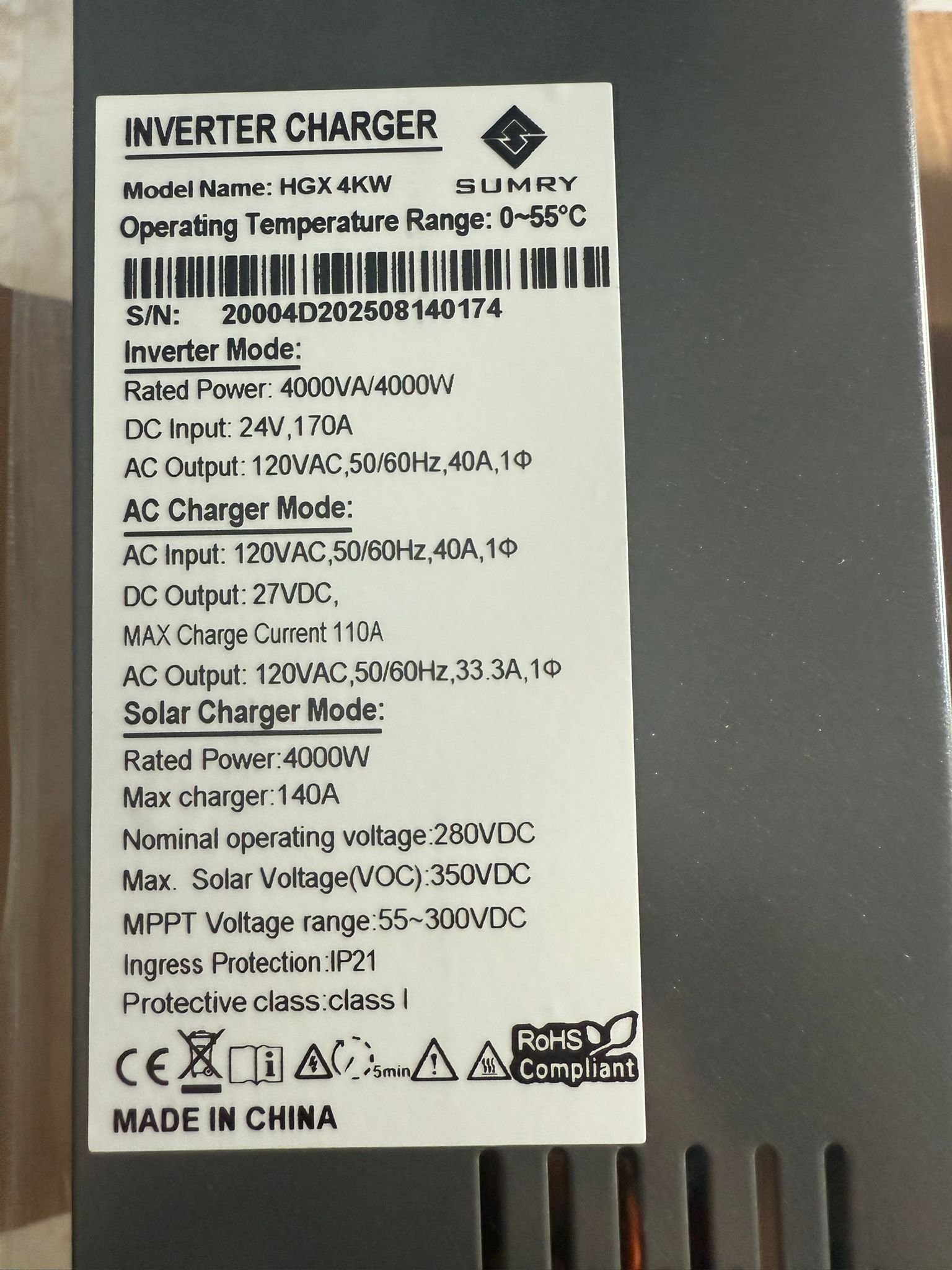 Inversor Híbrido Solar SUMRY 4000W - Imagen 6